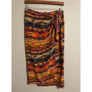 Vintage Womens Skirt Size 10 Colorful Stripe Silk Satin Faux Wrap Artsy Boho 90s